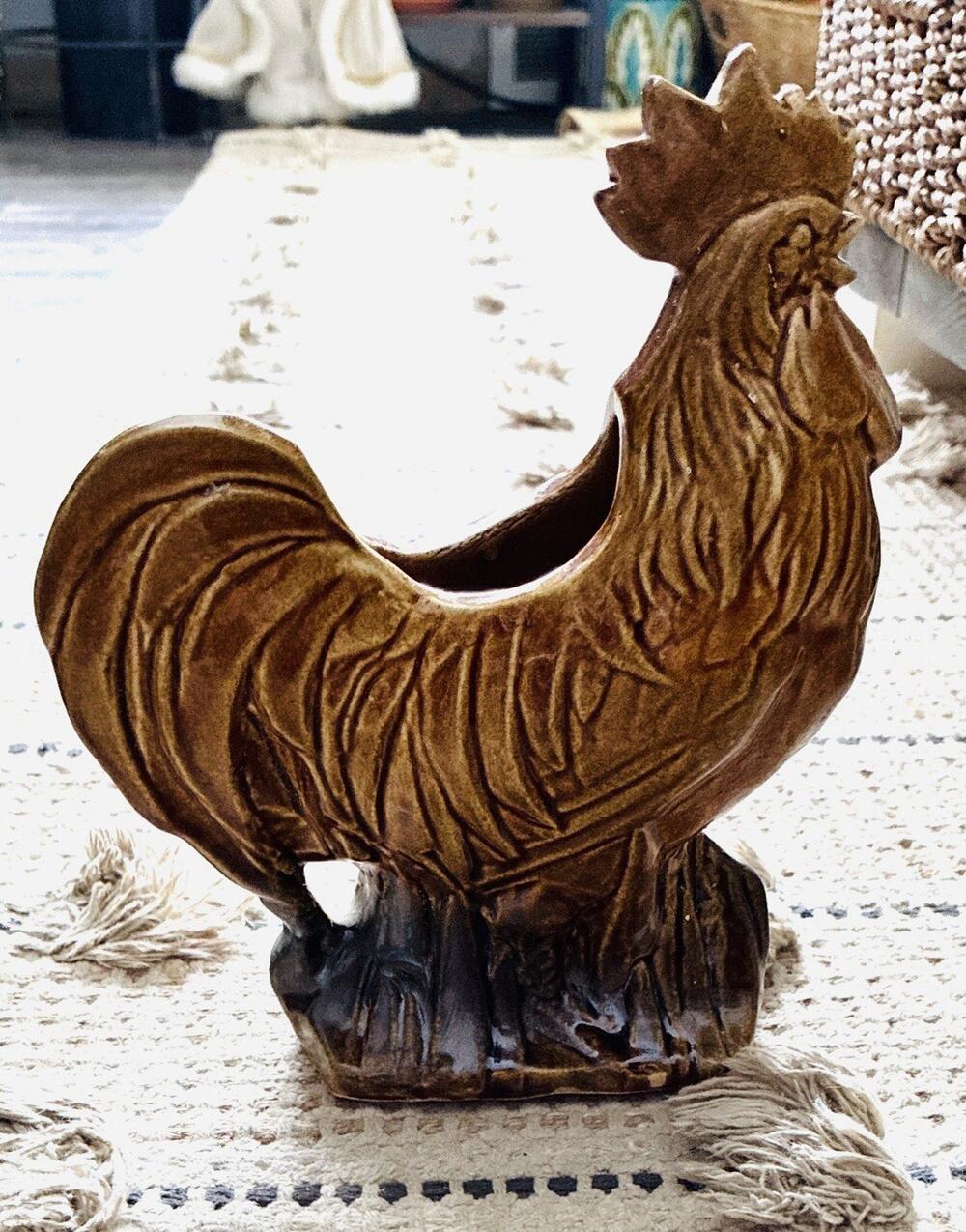 Vtg McCoy MCM Is earthenware Rooster Planter 1940-1950 USA Famrmhouse Country
